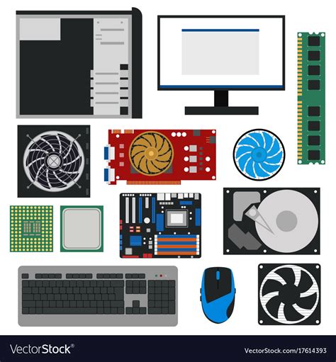 Cartoon pc components for computer store set Vector Image