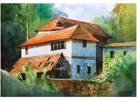 Village Scenery | Watercolor Painting by Abhijeet Bahadure | Exotic India Art