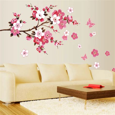 Home & Garden Lovely Flower Floral Wall Stickers Living Room Bedroom Wall Decals Home Decor ...