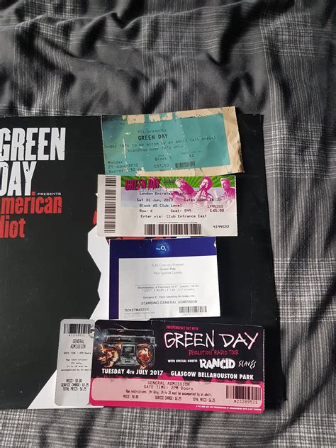 Tickets from the 3 greenday concerts i was at and one from the concert that never was in glasgow ...