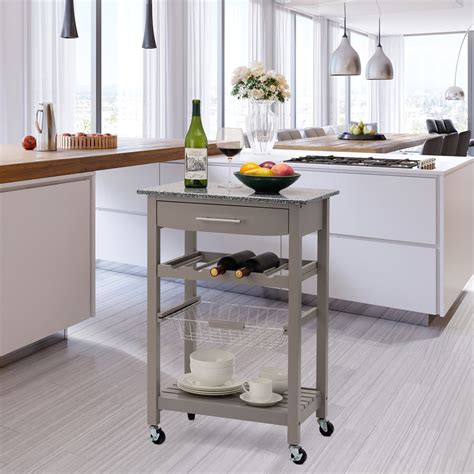 Glitzhome Warm Gray Rolling Kitchen Island with Marble Top - Walmart.com - Walmart.com