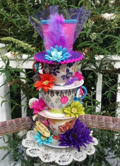 Mad Hatter Oversized Handpainted Stacked Teacup Centerpiece #1 - Alice In Wonderland Birthday ...