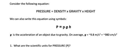 Solved Consider the following equation: PRESSURE = DENSITY X | Chegg.com