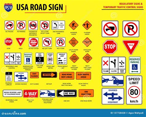 Set of USA road sign stock illustration. Illustration of speed - 137728438