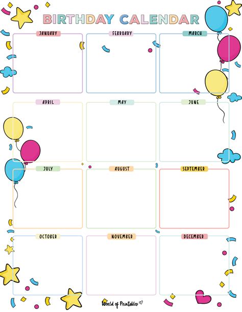 Birthday Calendar Templates | Birthday calendar, Birthday calendar classroom, Birthday calender