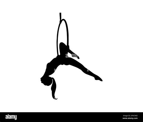 Silhouette of the girl hanging in the aerial hoop. Aerial gymnastics dancer. Vector illustration ...