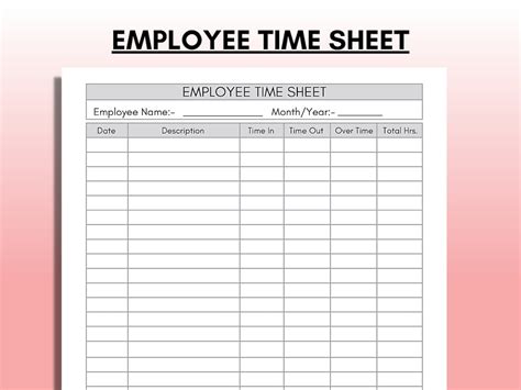 Employee Time Sheet, Time Card Template, Work Schedule Employee Timekeeping Sheet, Employee ...