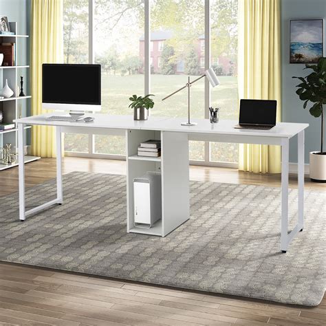 URHOMEPRO Computer Desk with Storage, Large Double Workstation Desk, Two Person Office Writing ...