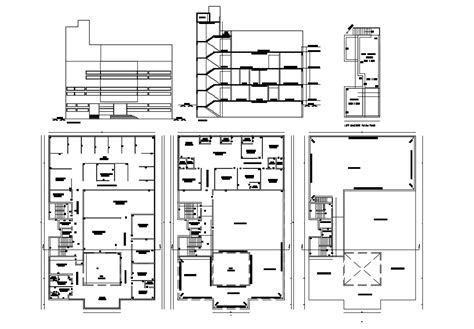 Download Commercial Building Floor Plans Elevation Section DWG File - Cadbull