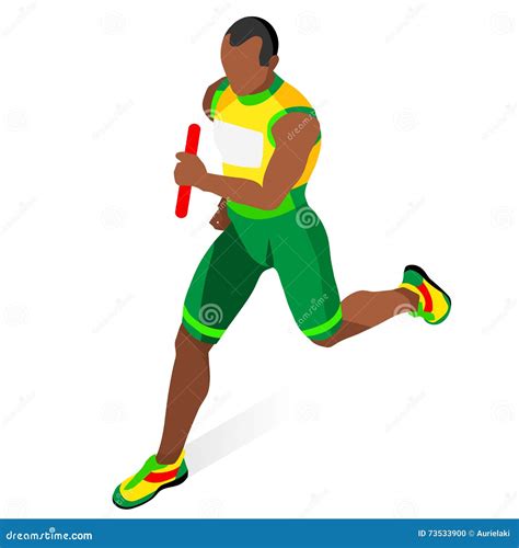 Running Men Relay of Athletic Sports Icon Set.Speed Concept.Olympics 3D Isometric Athlete.Sport ...