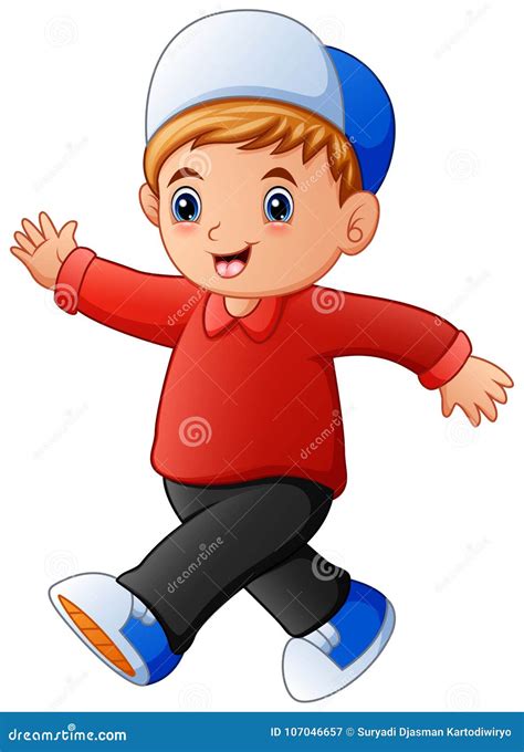 Cartoon happy boy walking stock vector. Illustration of character - 107046657