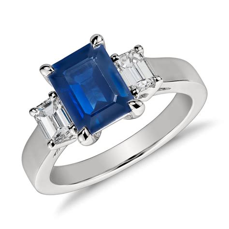 Emerald Cut Sapphire and Diamond Ring in Platinum (8x6mm) | Blue Nile