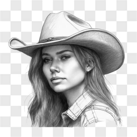 Download Attractive Young Woman in Cowboy Hat - Pencil Drawing Sketches Online - Creative Fabrica