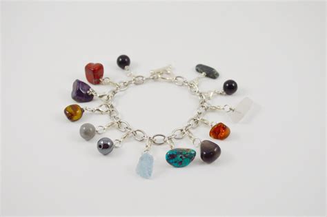 Raw Gemstone Charm Bracelet, Healing Gemstone Charm Bracelet, Multi Stone Healing Charm Bracelet ...