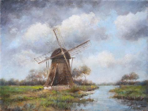 Windmill - Landscape Oil painting - Fine Arts Gallery - Original fine Art Oil Paintings ...