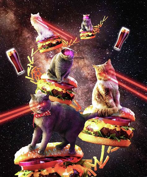 Galaxy Laser Cat On Burger - Space Cheeseburger Cats with Lazer Digital Art by Random Galaxy ...