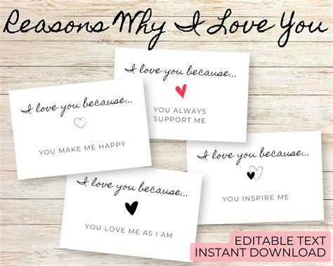 Reasons Why I Love You Cards Printable Love Notes - Etsy