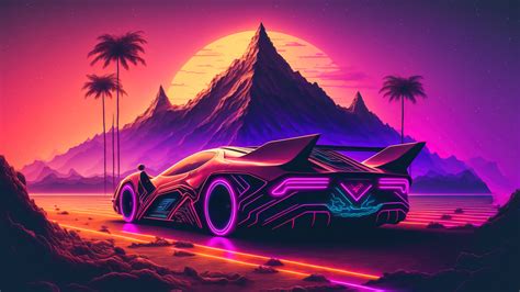 Futuristic Sports Car Sunset Scenery Digital Art 4K Wallpaper - Download Free 4K Desktop Wallpapers