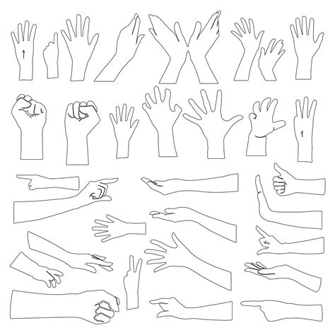 Hands poses. Female hand holding and pointing gestures, fingers crossed, fist, peace and thumb ...