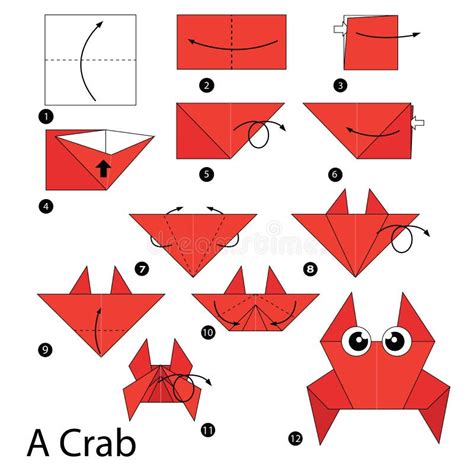 Step by Step Instructions How To Make Origami a Crab. Stock Vector - Illustration of color ...