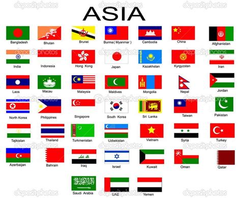 Map of Asia with Flags and Names