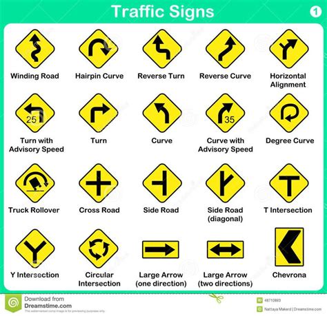 traffic signs with arrows and directions in yellow, black and white colors on a green background