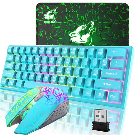 Wireless Gaming Keyboard and Mouse Combo,61 Key Rainbow Backlit Keyboard with Rechargeable ...