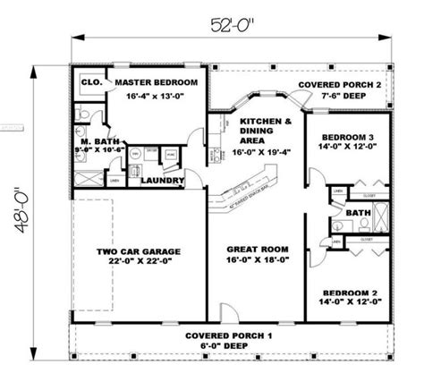 Ranch Plan: 1,500 Square Feet, 3 Bedrooms, 2 Bathrooms - 1776-00022