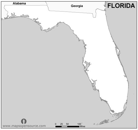 Free Florida Outline Map black and white | Black and White Outline Map of Florida State, USA ...