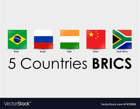 Brics flags of 5 countries simple square flags Vector Image