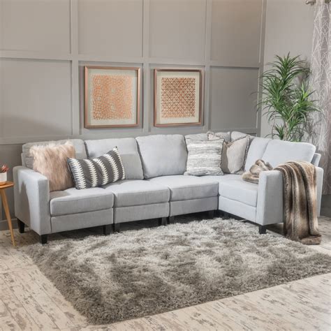 Christopher Knight Home Carolina Tufted Fabric Sectional Sofa | in Light Grey | LAVORIST