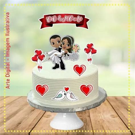 Lindo Aplique Topo De Bolo Personalizado Noivinhos Casamento | Parcelamento sem juros