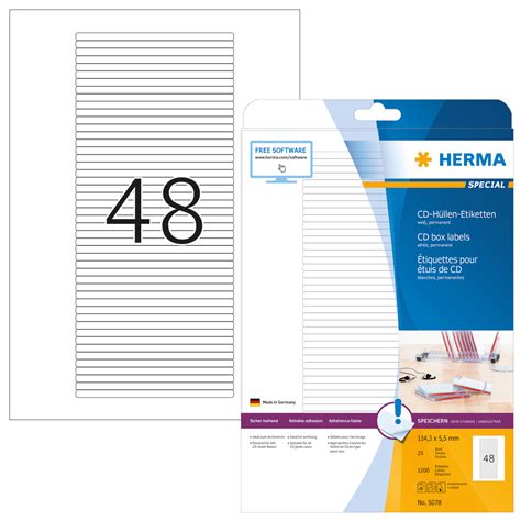 Labels for CD Box A4, 114.3 x 5.5mm, White, Permanent Adhesion | HERMA Australia