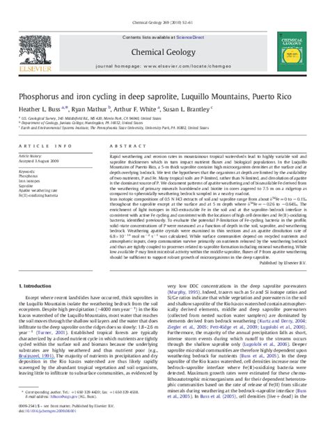 (PDF) Phosphorus and iron cycling in deep saprolite, Luquillo Mountains, Puerto Rico | Dr ...