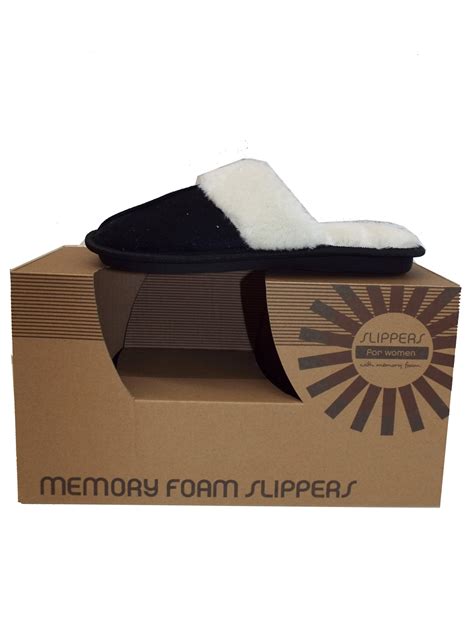 Memory Foam Slippers - - Memory Foam Slippers BLACK Open Back Fur Trim Memory Foam Slippers ...