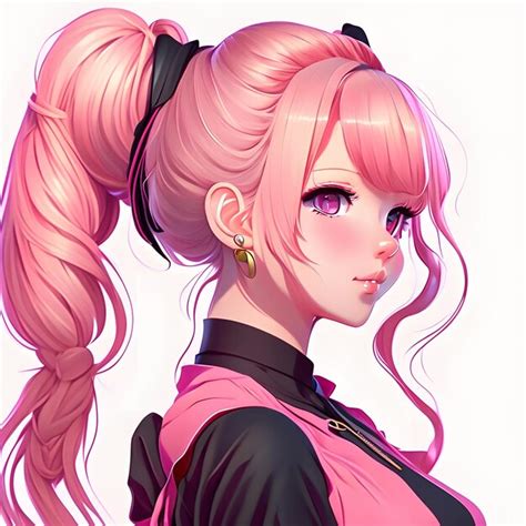 Premium AI Image | beautiful anime girl with pink ponytail hair