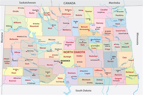 North Dakota Counties Map | Mappr