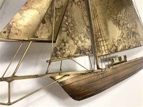 Metal Sailboat Wall Sculpture, 3-D Vintage Mid Century Modern 40" X 30" - EPOCH