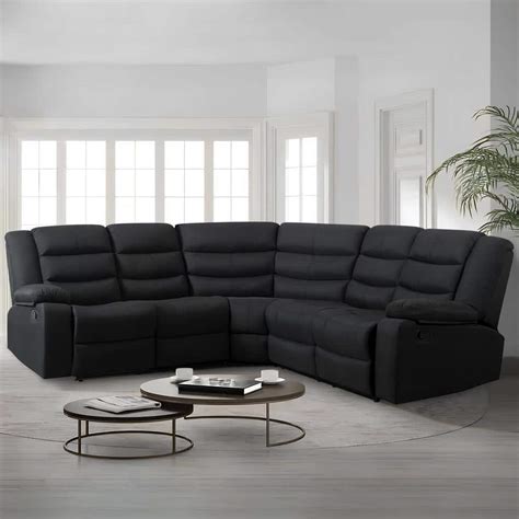 126 in. Square Arm 3-Piece Polyester L-Shaped Sectional Sofa in Black with Reclining Bk-S ...