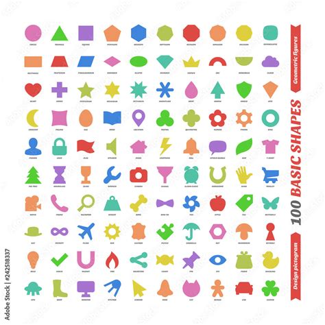 Large color vector set basic shapes. Kids flat geometric figures school collection. Isolated ...