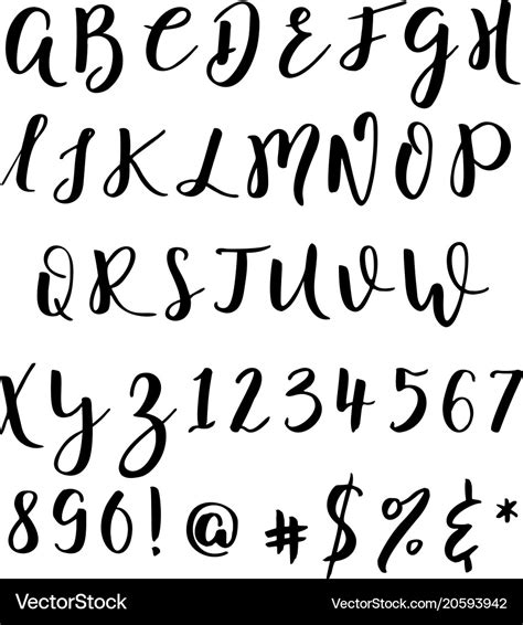 Handwritten calligraphy font alphabet Royalty Free Vector