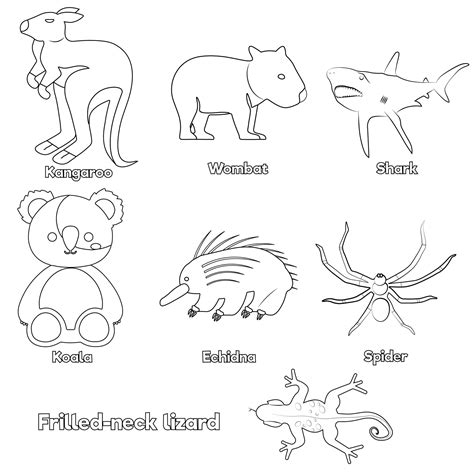 Set of Australian animals Coloring Pages,Worksheets For Kids 9990758 Vector Art at Vecteezy