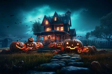 Haunted house on halloween celebration concept. Spooky house halloween background with deserted ...