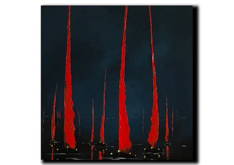 Abstract Red Sails Oil Painting Big Size Nightly Ocean Yachts - Etsy