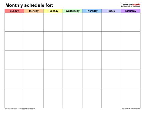 Monthly Schedule Templates for Microsoft Word