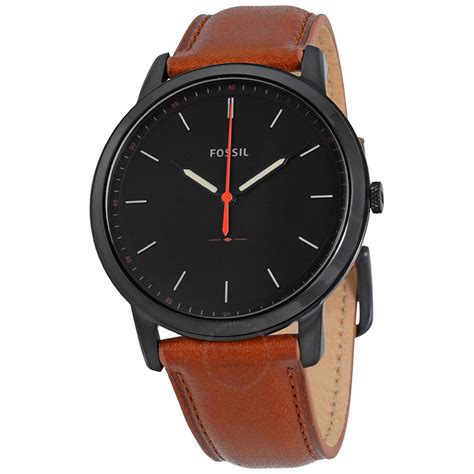 Best Of fossil men's minimalist light brown leather strap watch black dial Minimalist analog