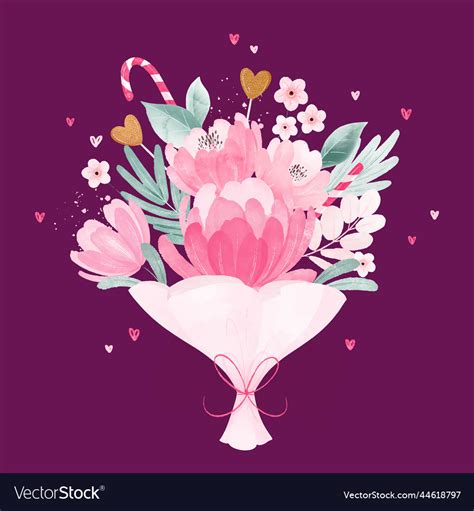 Watercolor valentine day flowers design design Vector Image