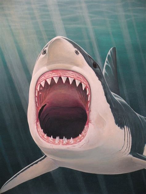 Great White Shark Oil Painting Ocean Seascape X-large 24x36 | Etsy