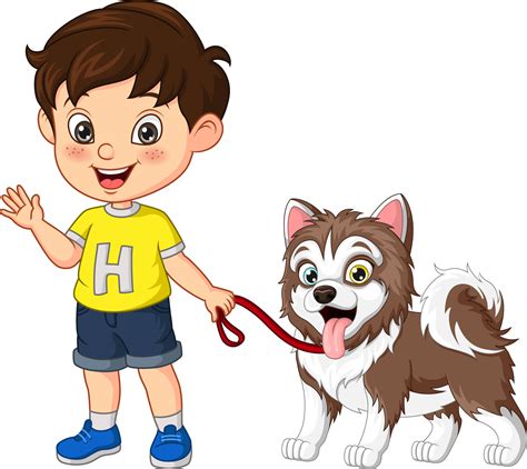 Cartoon little boy with his dog 5112881 Vector Art at Vecteezy