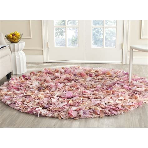 Safavieh Rio Shag Collection SG951P Handmade Ivory and Pink Polyester Round Decorative Area Rug ...